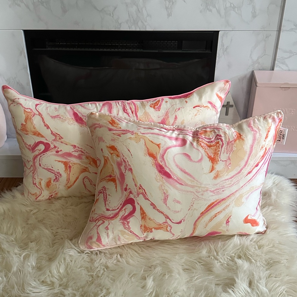Pink and Orange Marble Throw Pillows